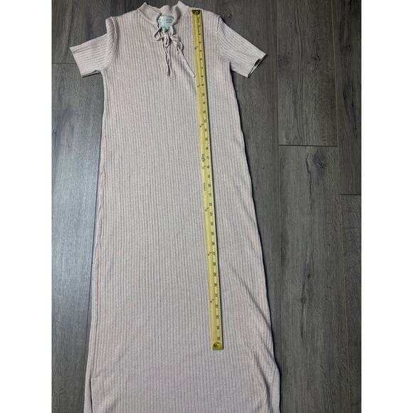 Anthropologie Saturday Sunday XS Metallic Ribbed Knit Lace Up Midi Dress Pink - Picture 7 of 9